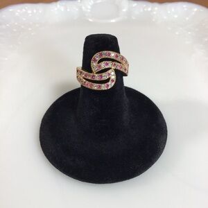 Sparkling Pave Ruby and Cubic Zirconia Gold Fashion Ring - Size 8